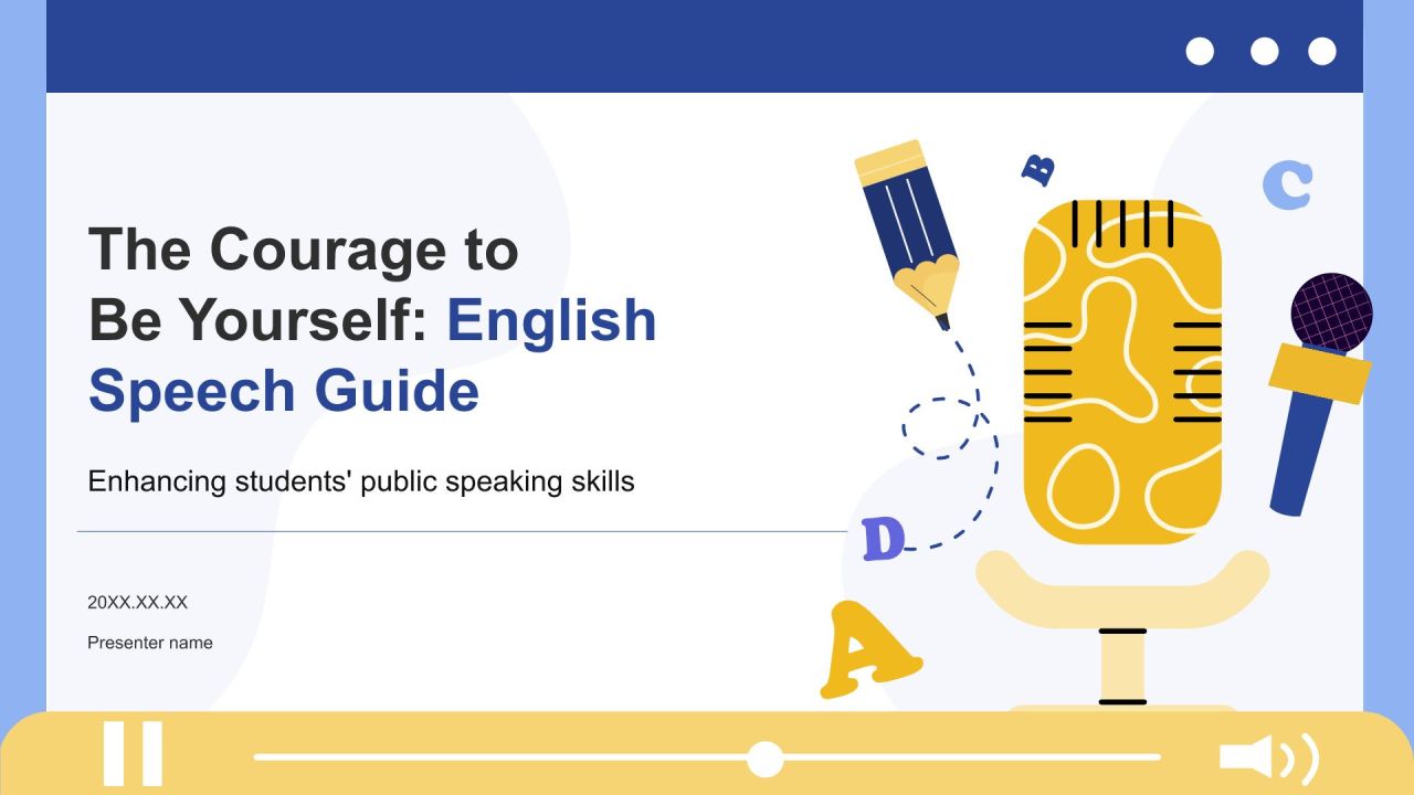 蓝色插画风做自己的勇气英语演讲PPT模板
