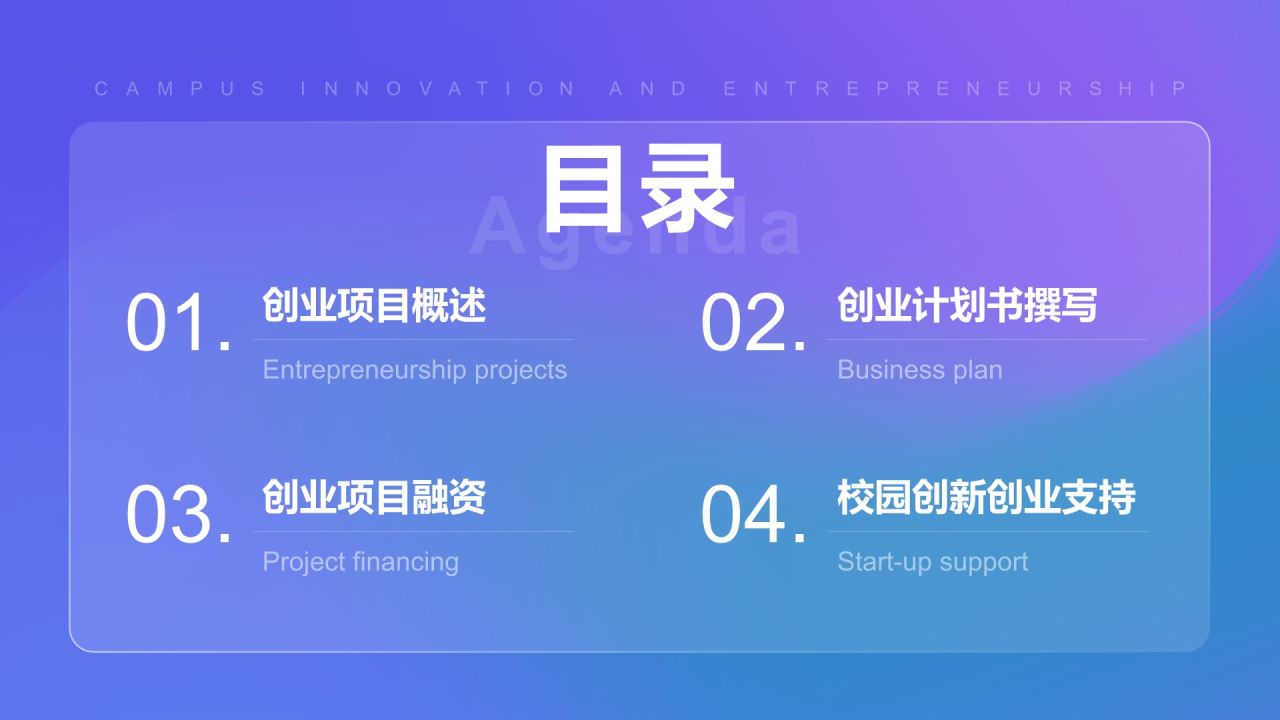 紫色渐变风校园创新创业项目展示PPT模板