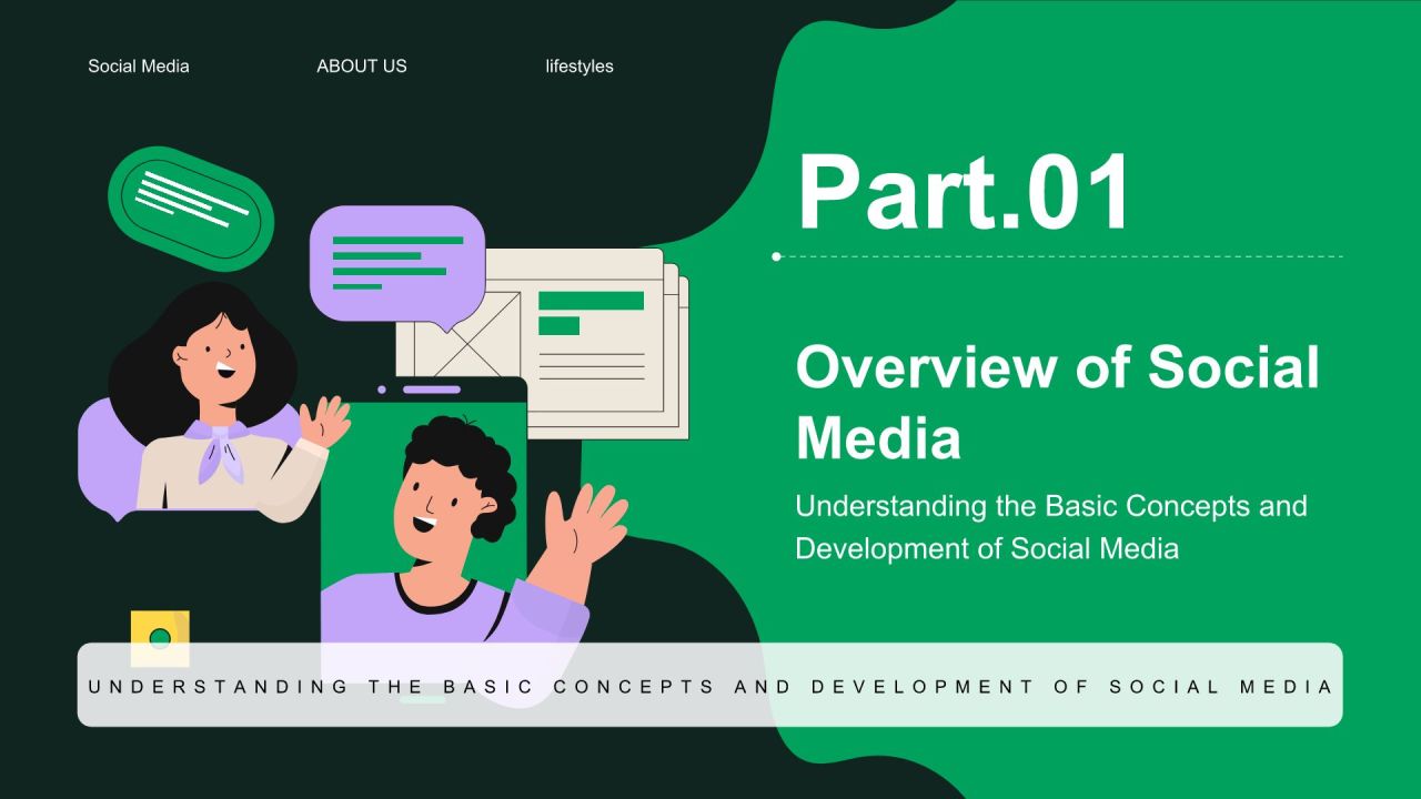 绿色插画风社交媒体对我们生活的影响PPT模板