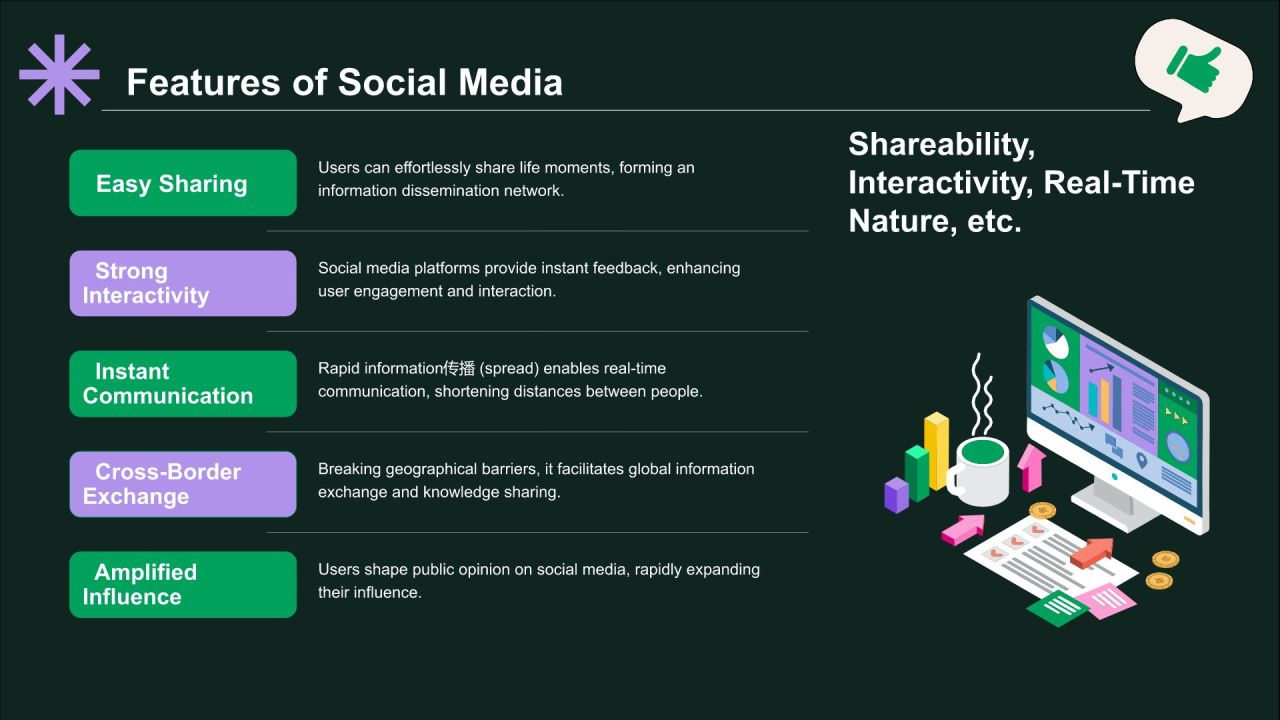 绿色插画风社交媒体对我们生活的影响PPT模板