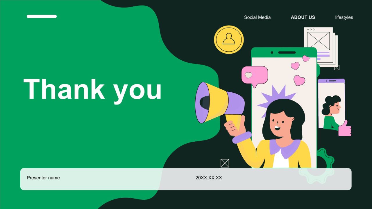 绿色插画风社交媒体对我们生活的影响PPT模板