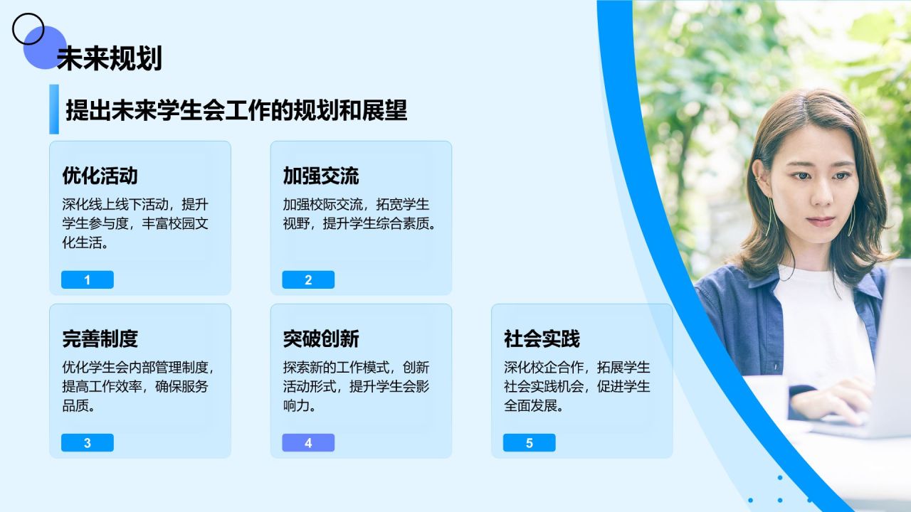 蓝色几何风学生会主席述职报告PPT模板
