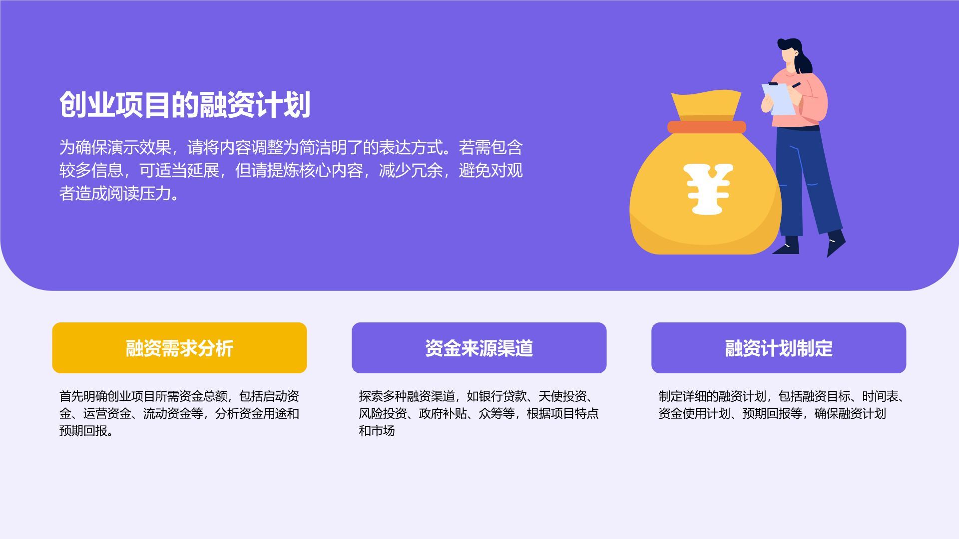 紫色插画风创业项目商业模式PPT模板