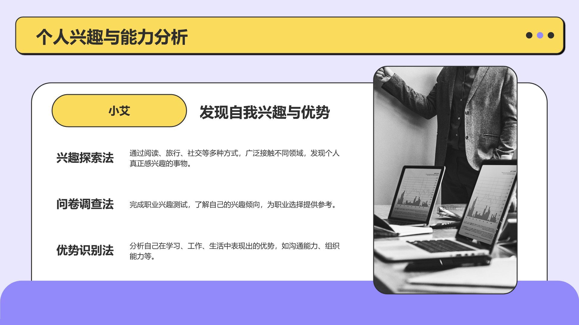 紫色扁平风大学生职业生涯规划PPT模板