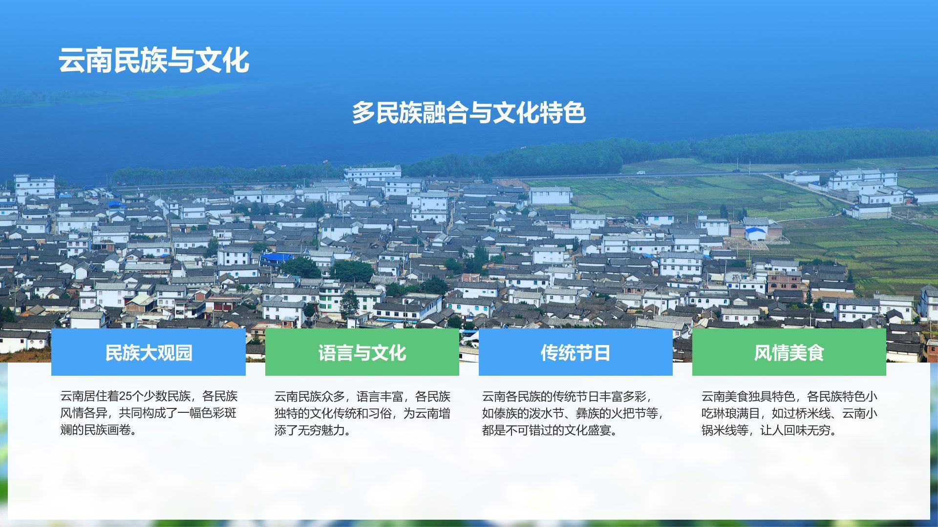 蓝色摄影风探寻彩云之南：云南旅行全攻略PPT模板