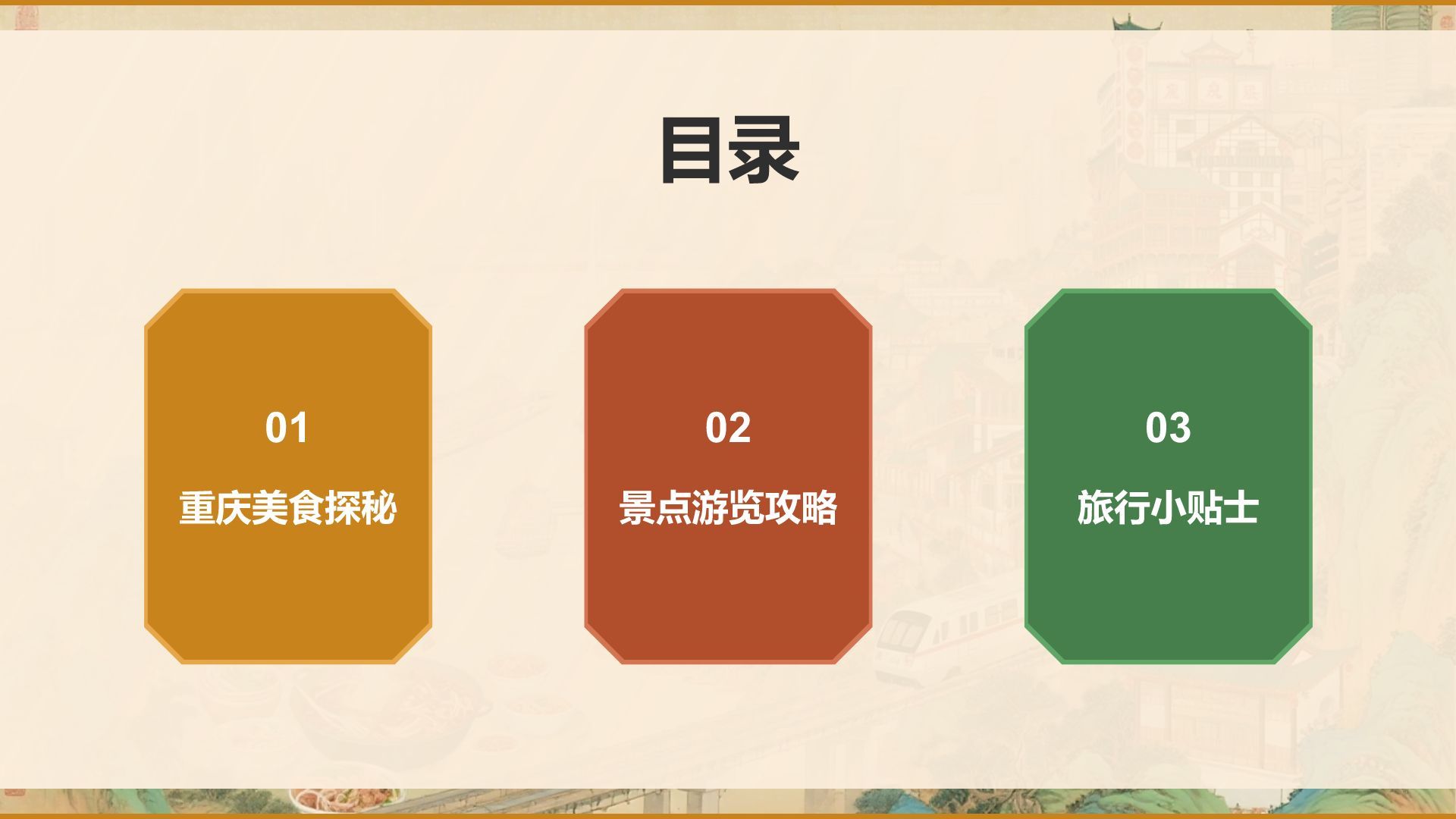 棕色国潮风重庆山城美食与景点全攻略PPT模板