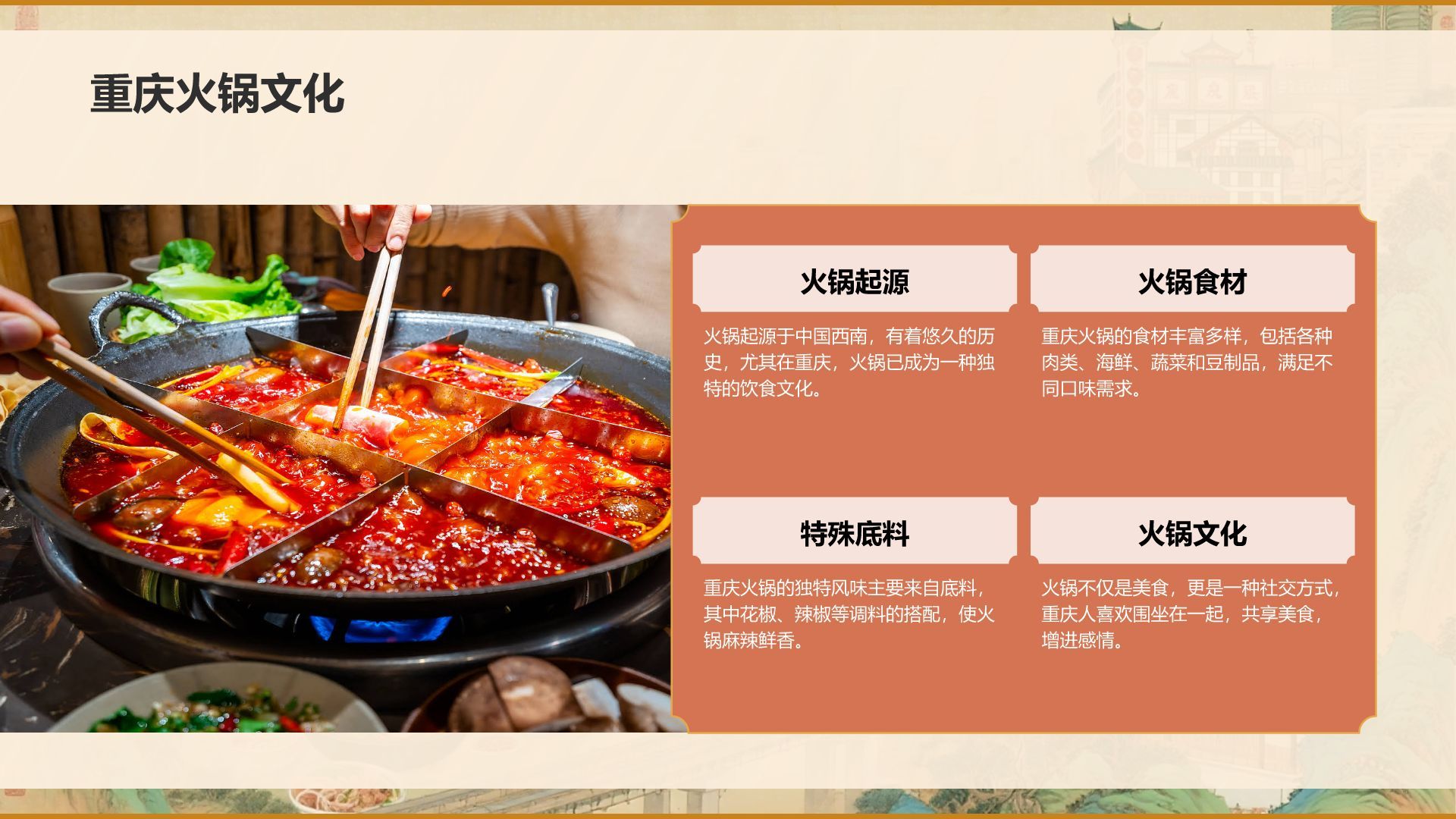 棕色国潮风重庆山城美食与景点全攻略PPT模板