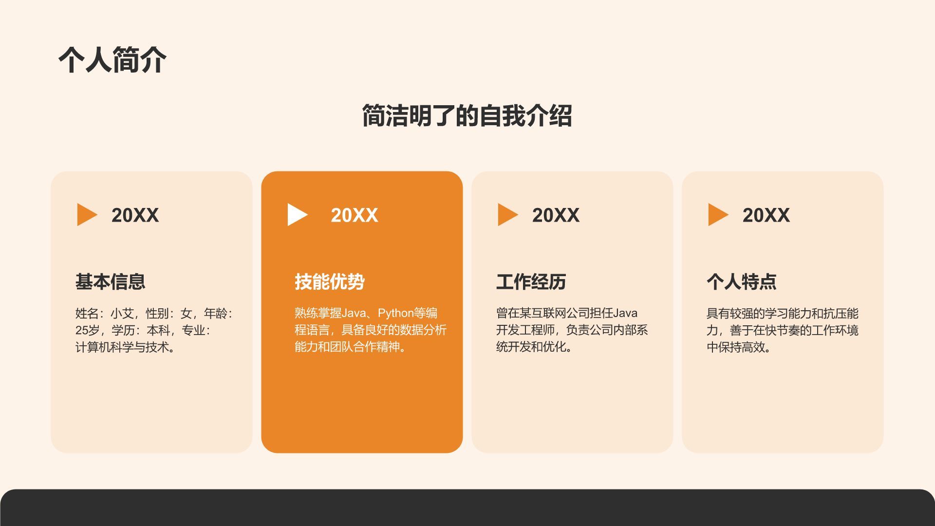 橙色扁平风我的求职简历展示PPT模板