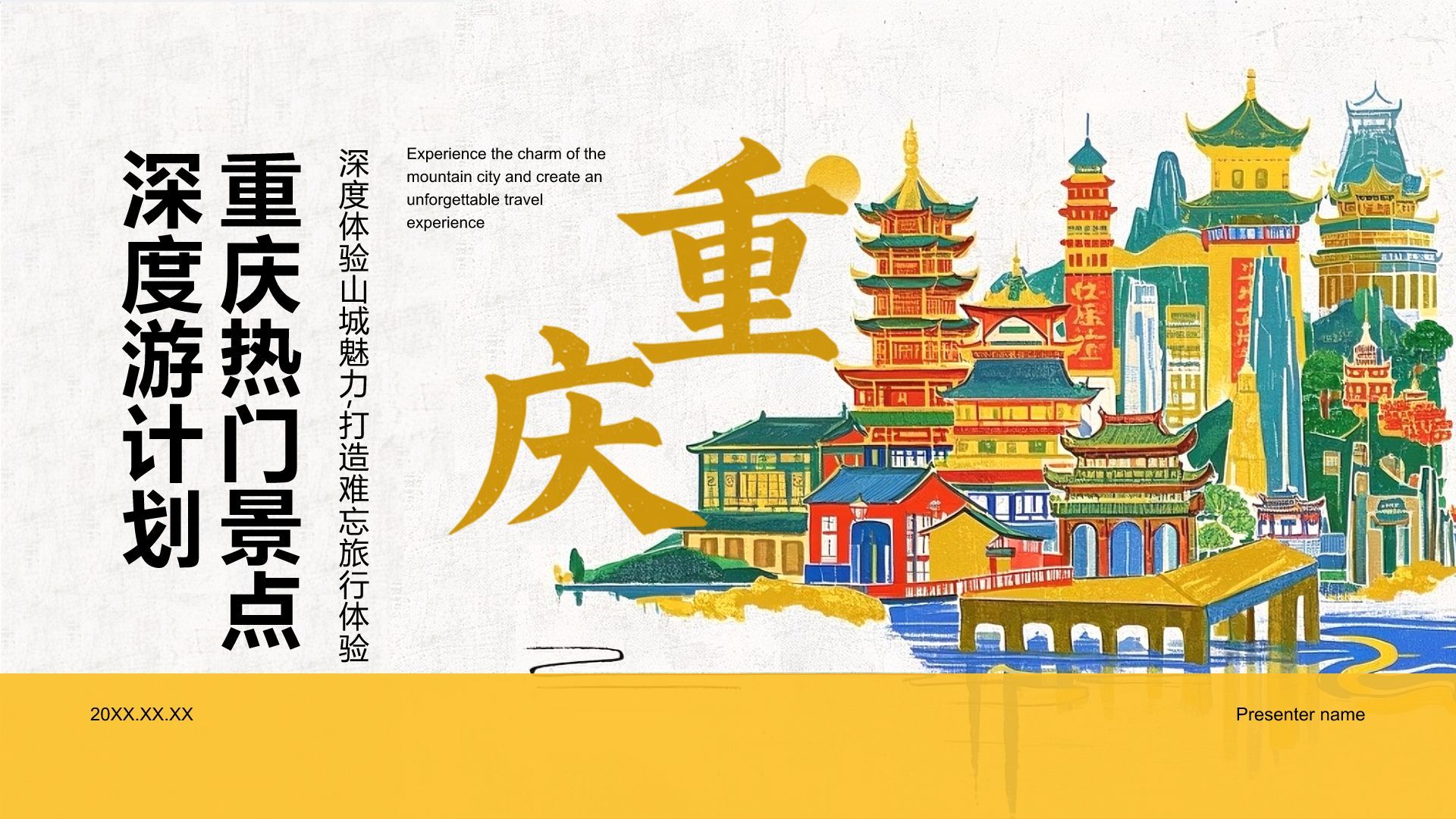 橙色复古风重庆热门景点深度游计划PPT模板