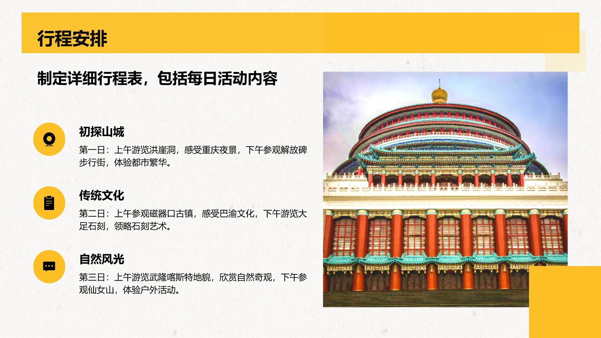 橙色复古风重庆热门景点深度游计划PPT模板