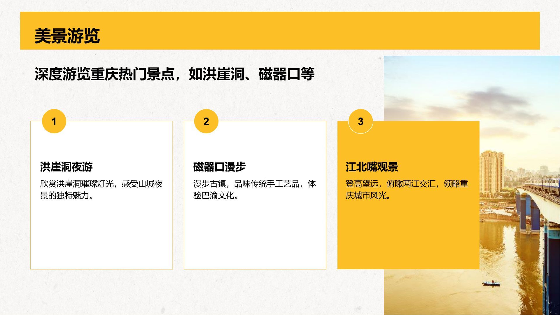 橙色复古风重庆热门景点深度游计划PPT模板