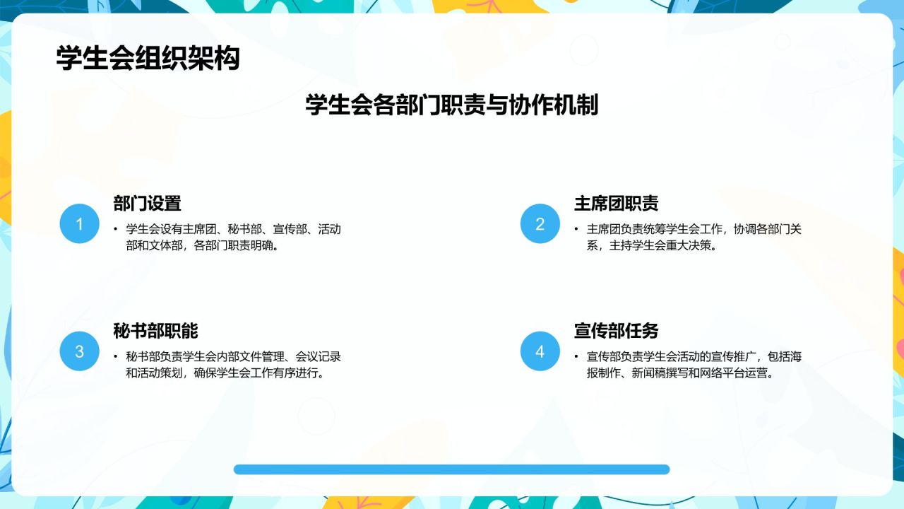 蓝色小清新学生会任职总结PPT模板