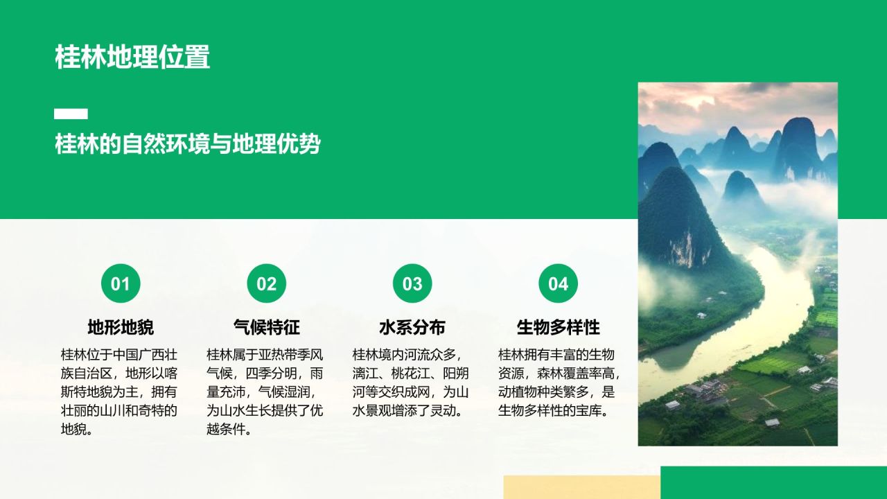 绿色商务风山水桂林:甲天下的自然画卷PPT模板