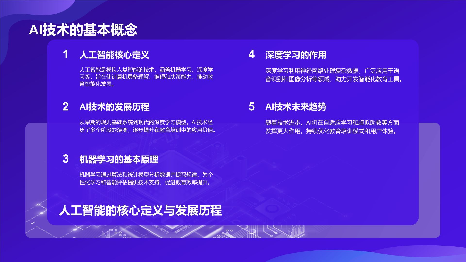紫色科技风教育培训AI技术PPT模板