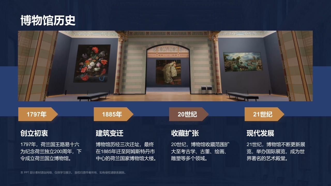 蓝色复古风荷兰国立博物馆PPT模板