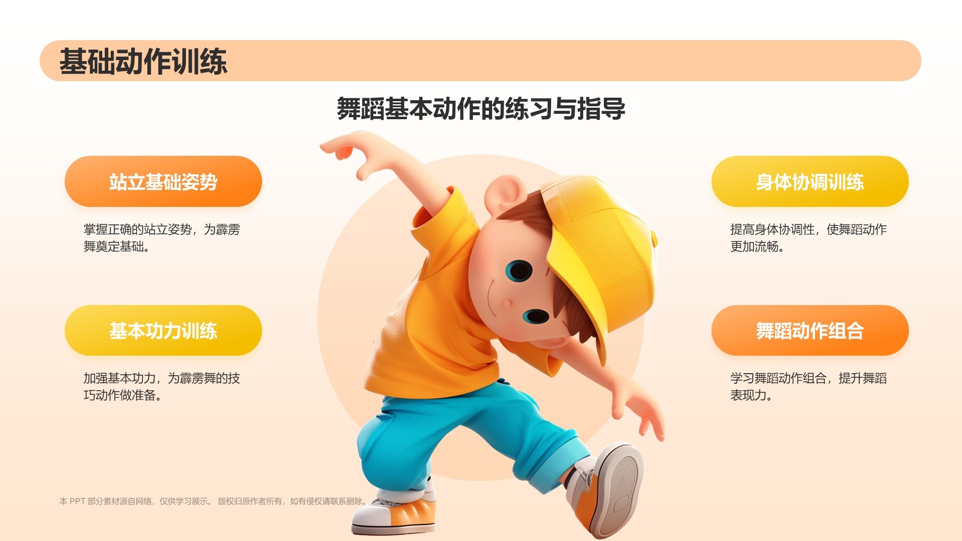 橙色3D风霹雳舞PPT模板