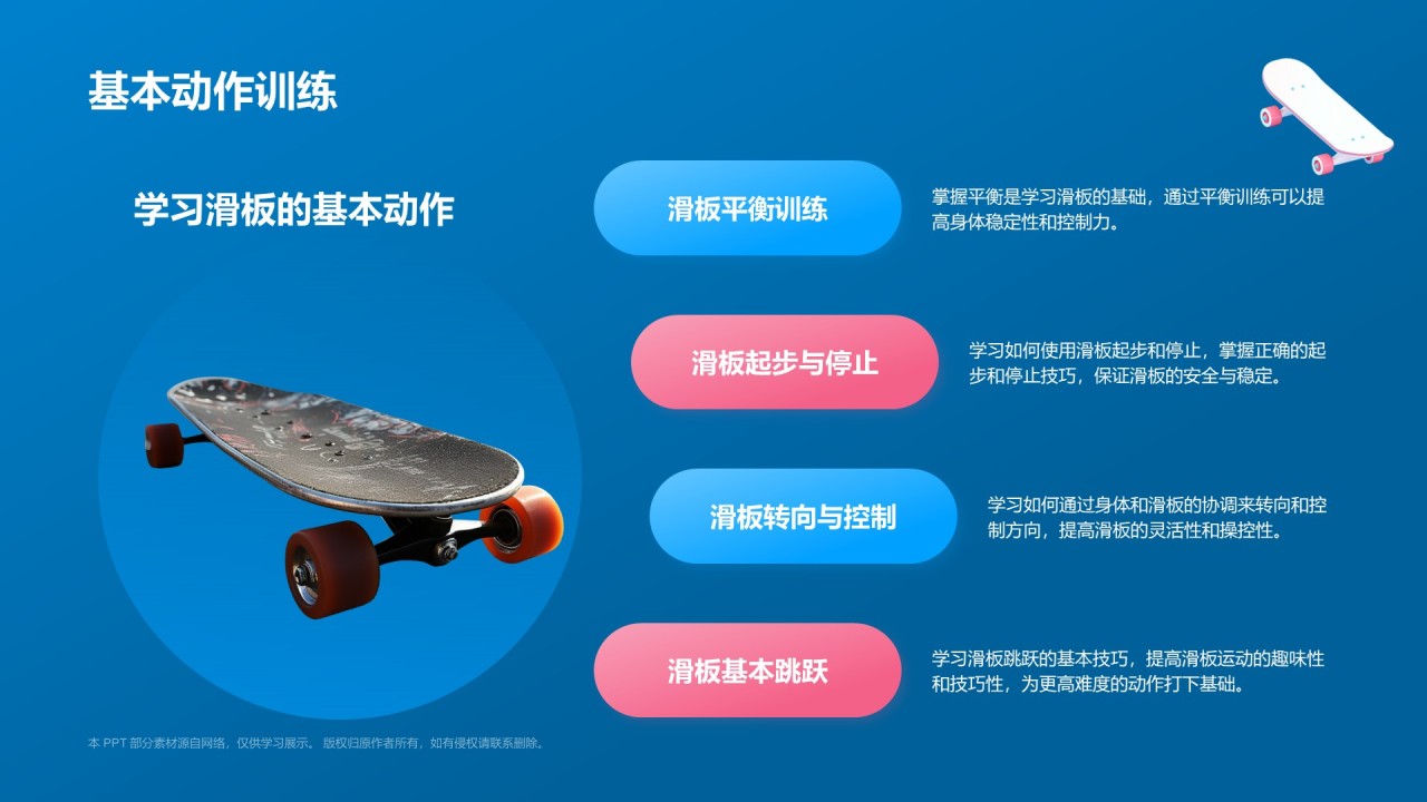 蓝色3D风滑板PPT模板