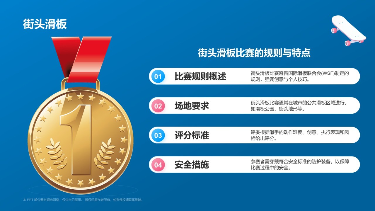 蓝色3D风滑板PPT模板