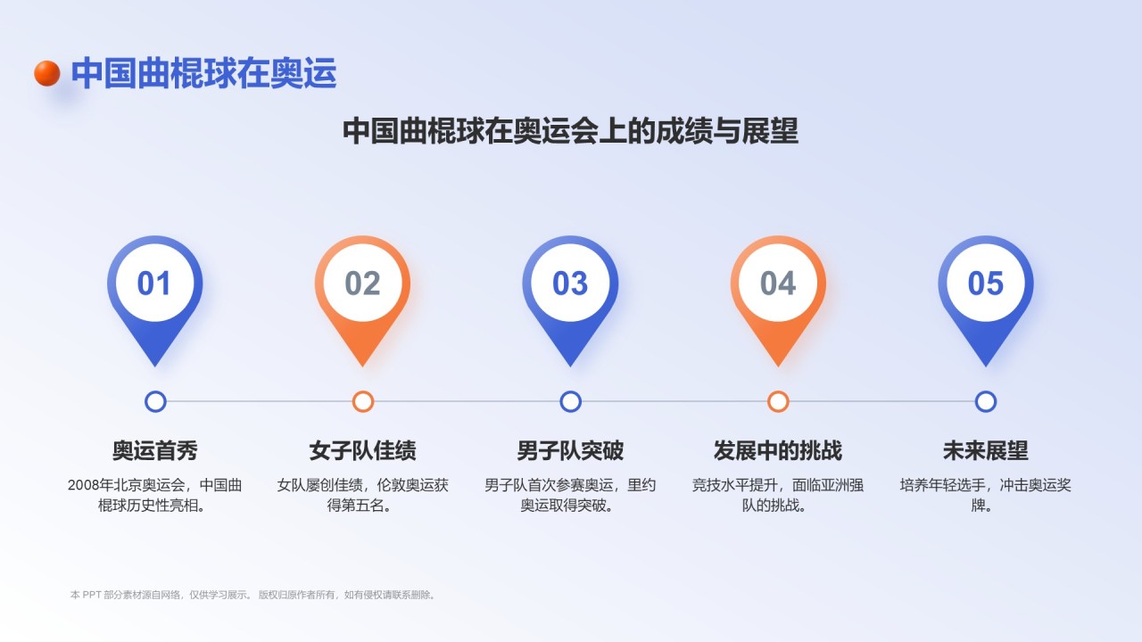 蓝色3D风奥运项目科普——曲棍球PPT模板