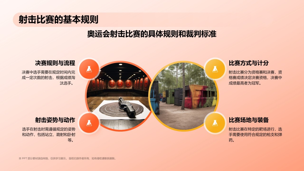 橙色3D风射击奥运项目科普PPT模板