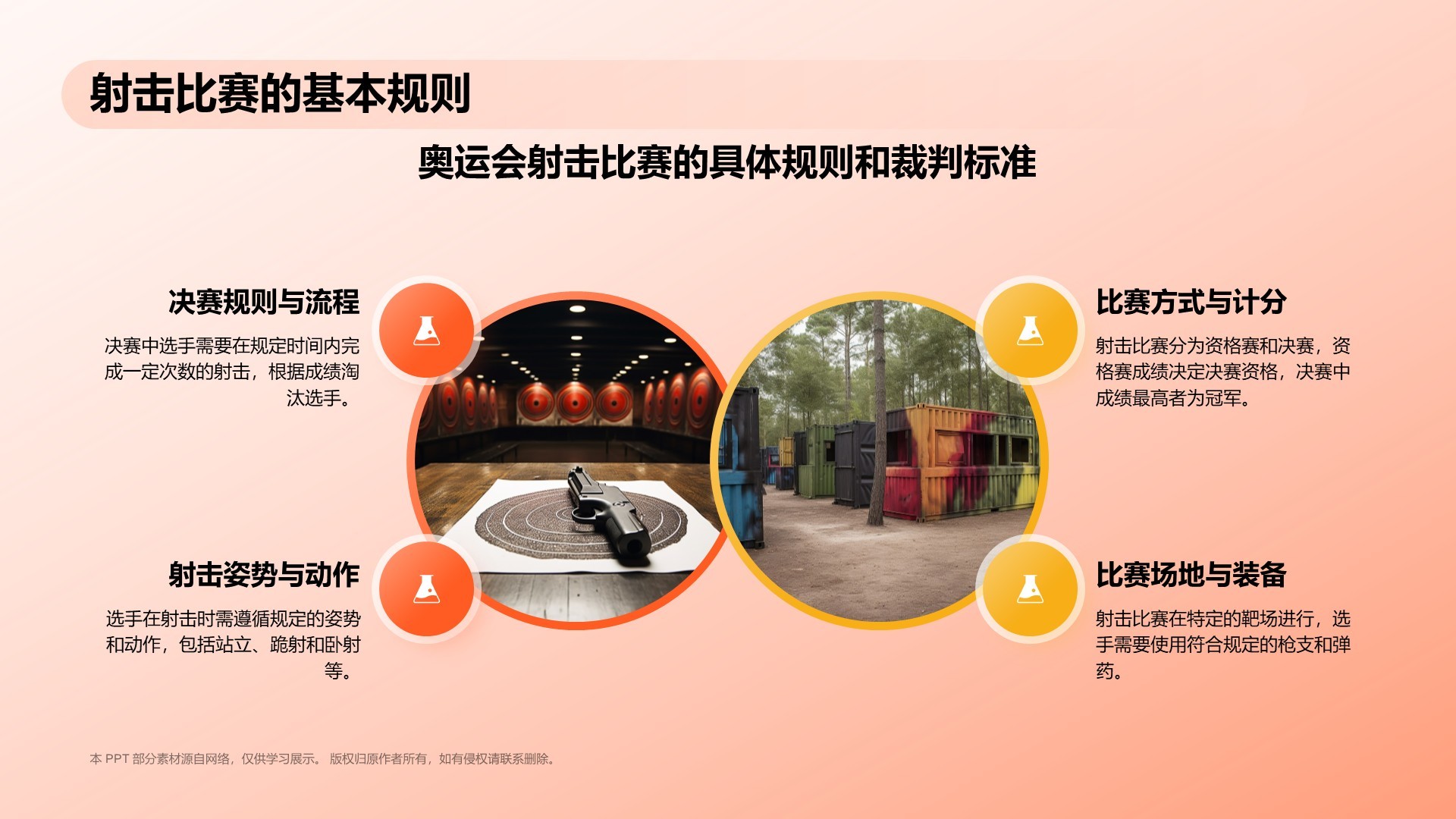 橙色3D风射击奥运项目科普PPT模板
