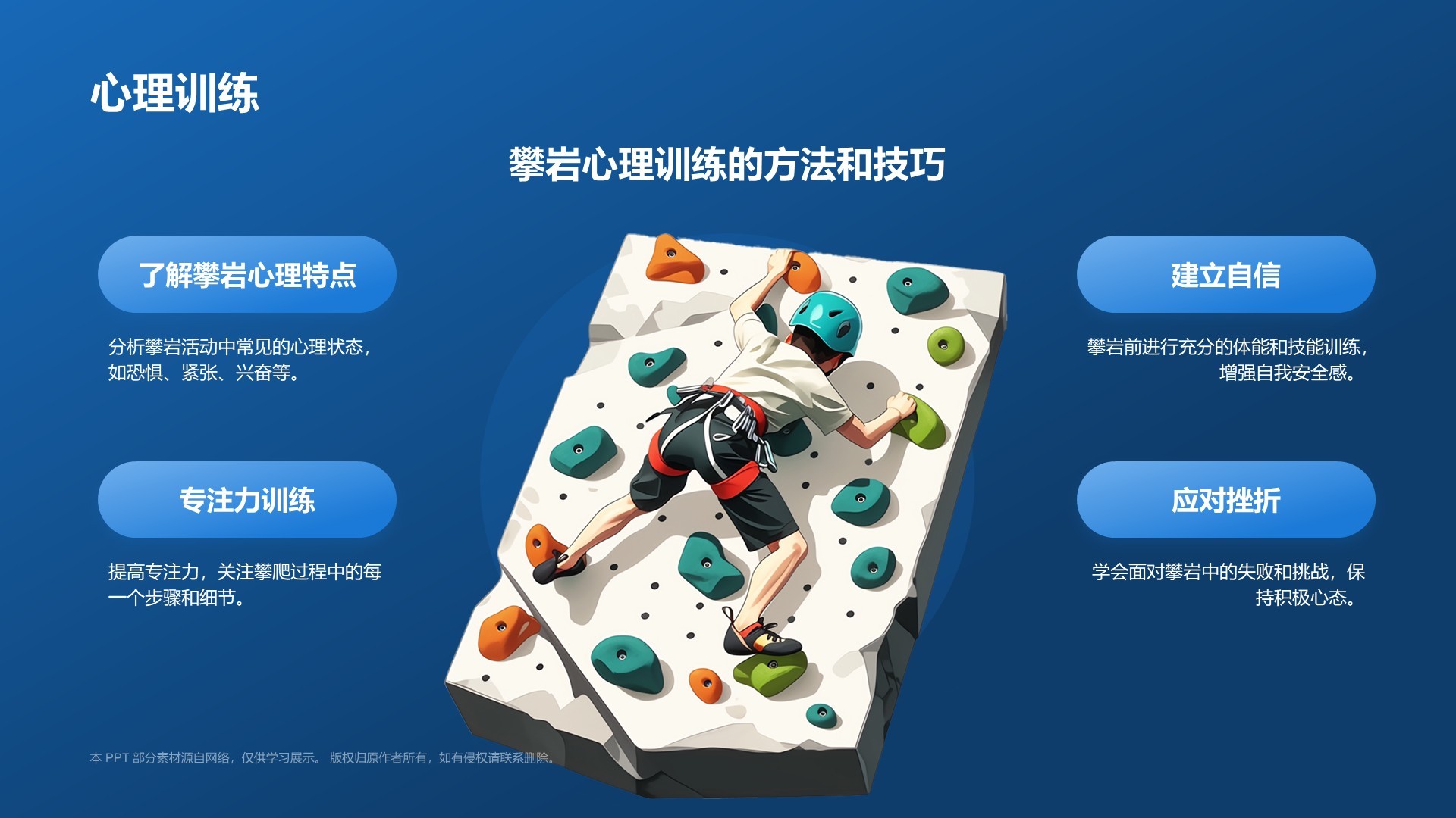 蓝色3D风攀岩PPT模板