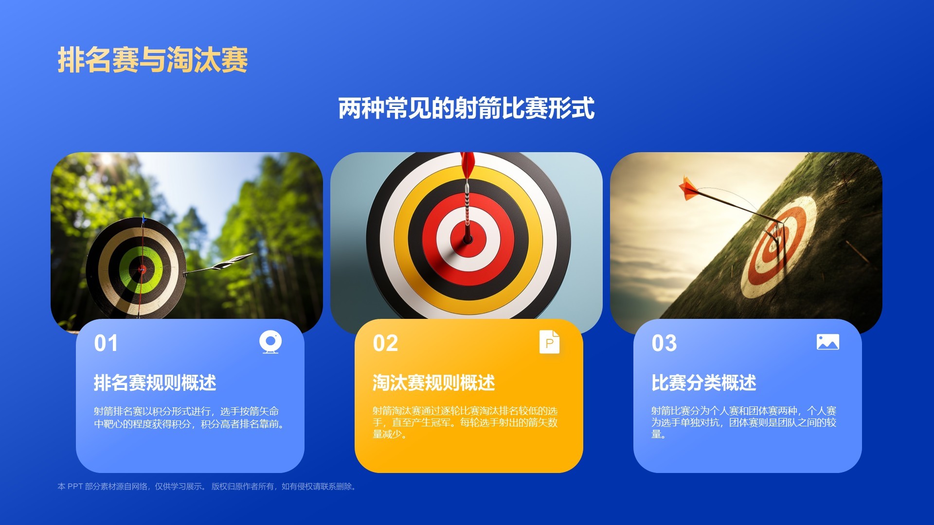 蓝色3D风射箭奥运项目科普PPT模板