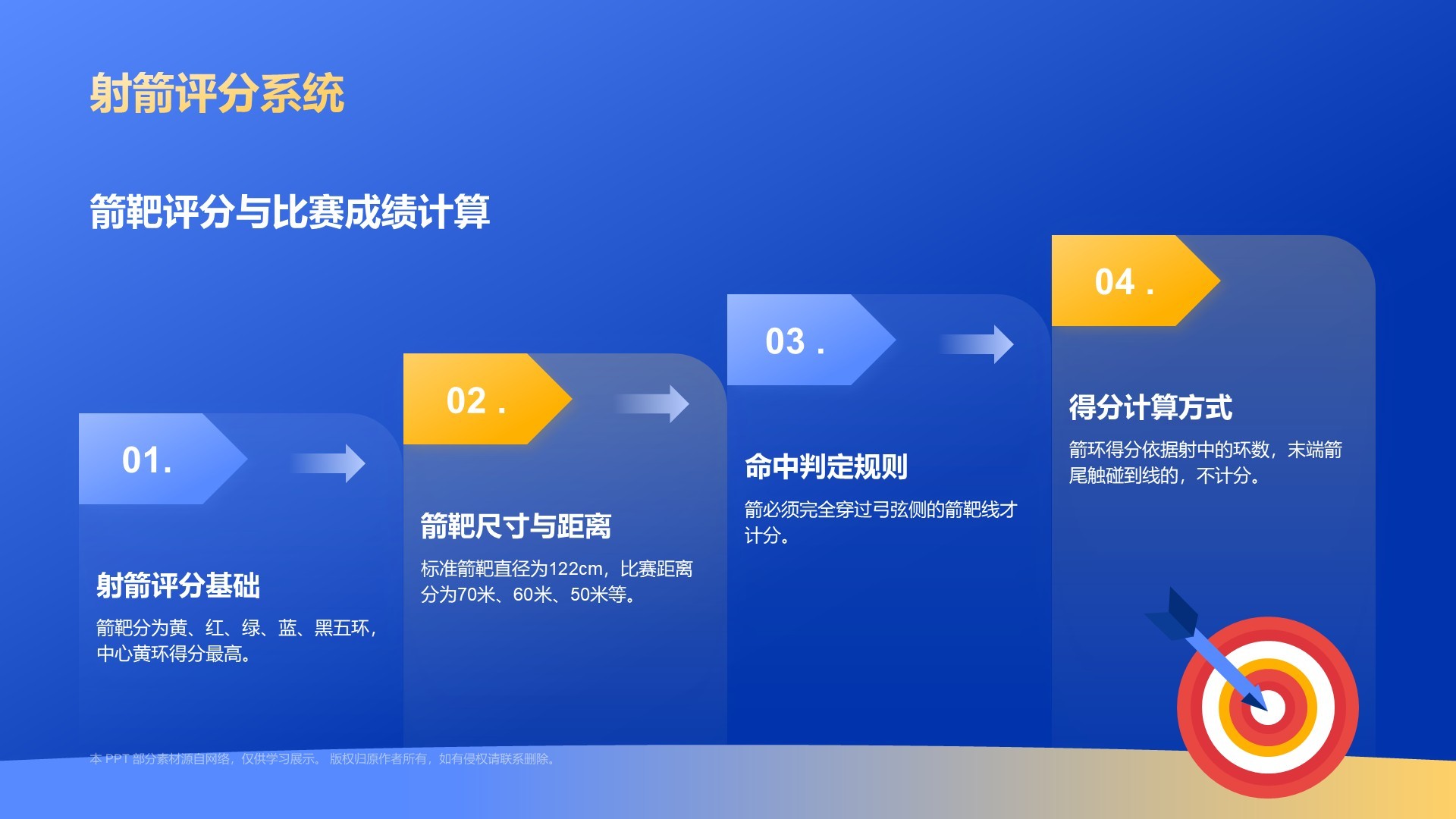 蓝色3D风射箭奥运项目科普PPT模板