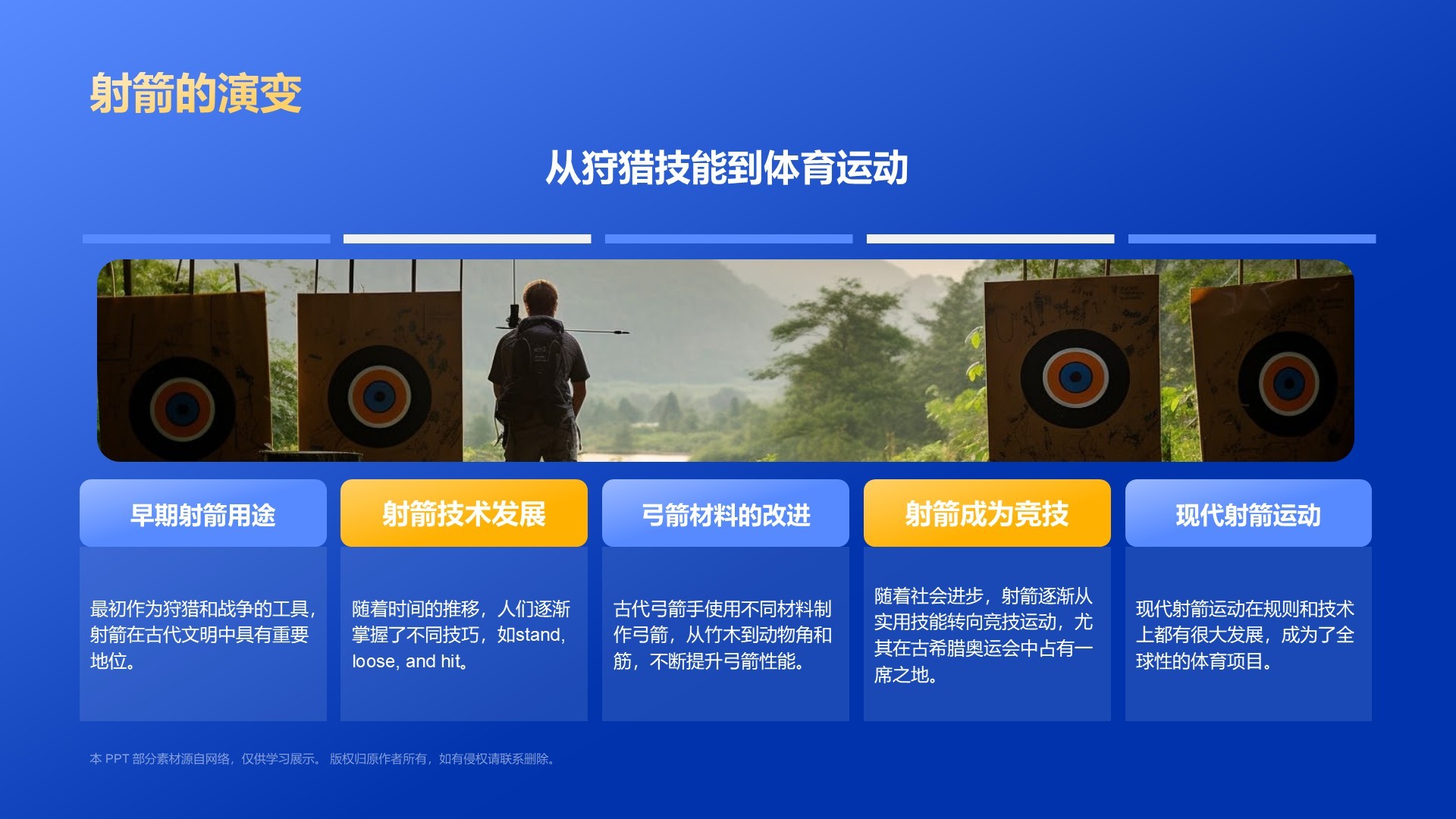 蓝色3D风射箭奥运项目科普PPT模板