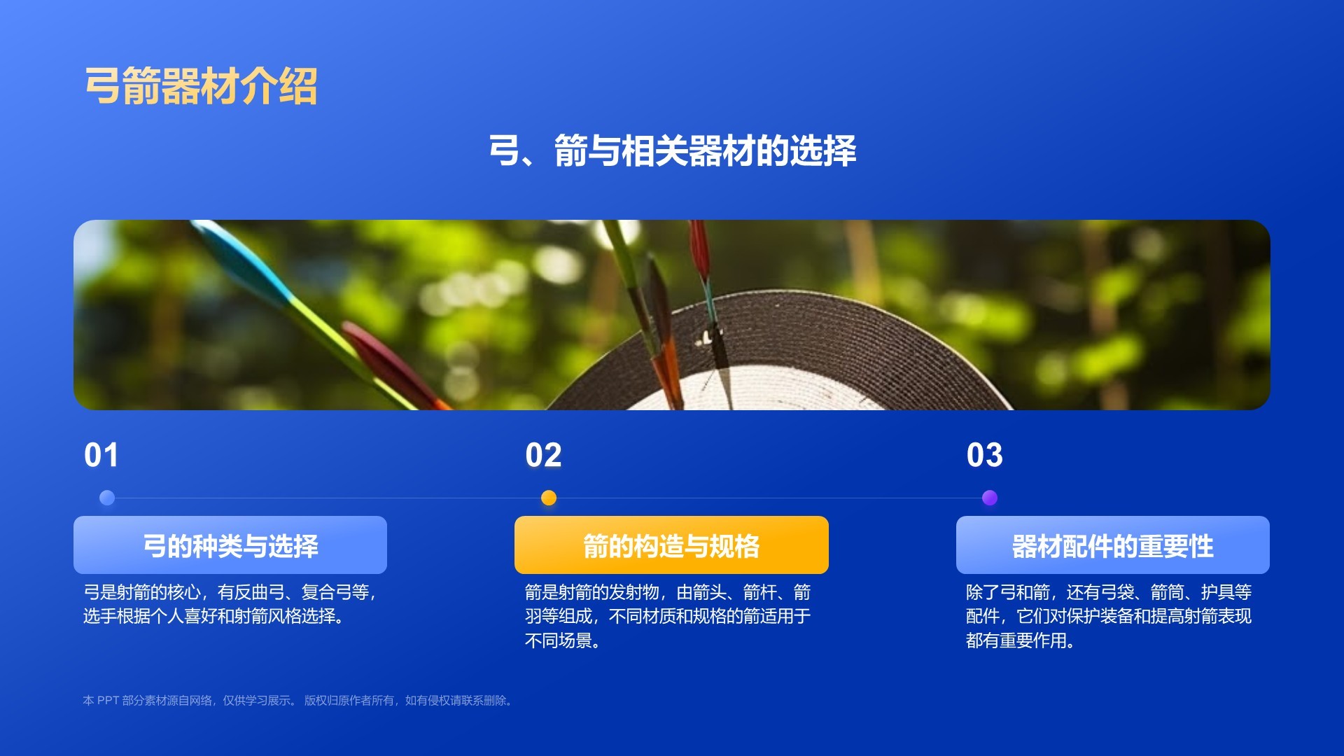 蓝色3D风射箭奥运项目科普PPT模板