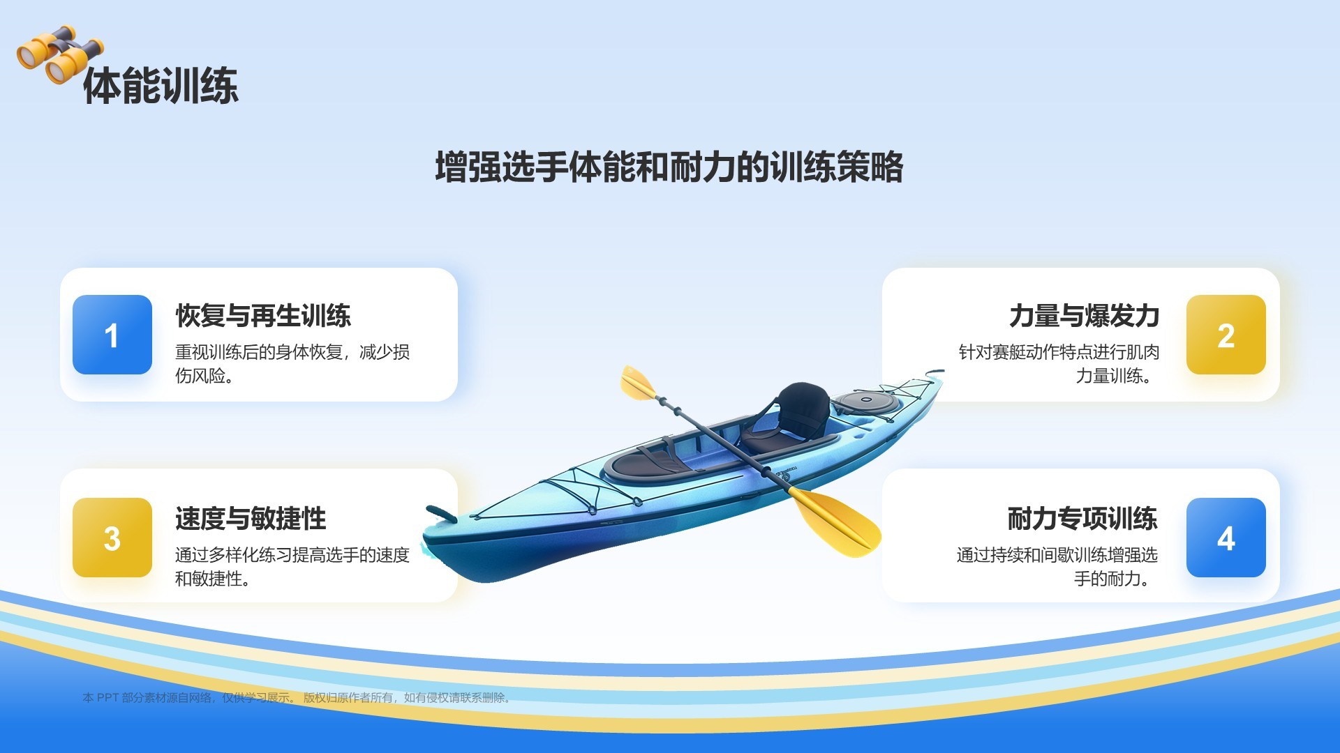 蓝色3D风奥运会——赛艇知识科普PPT模板