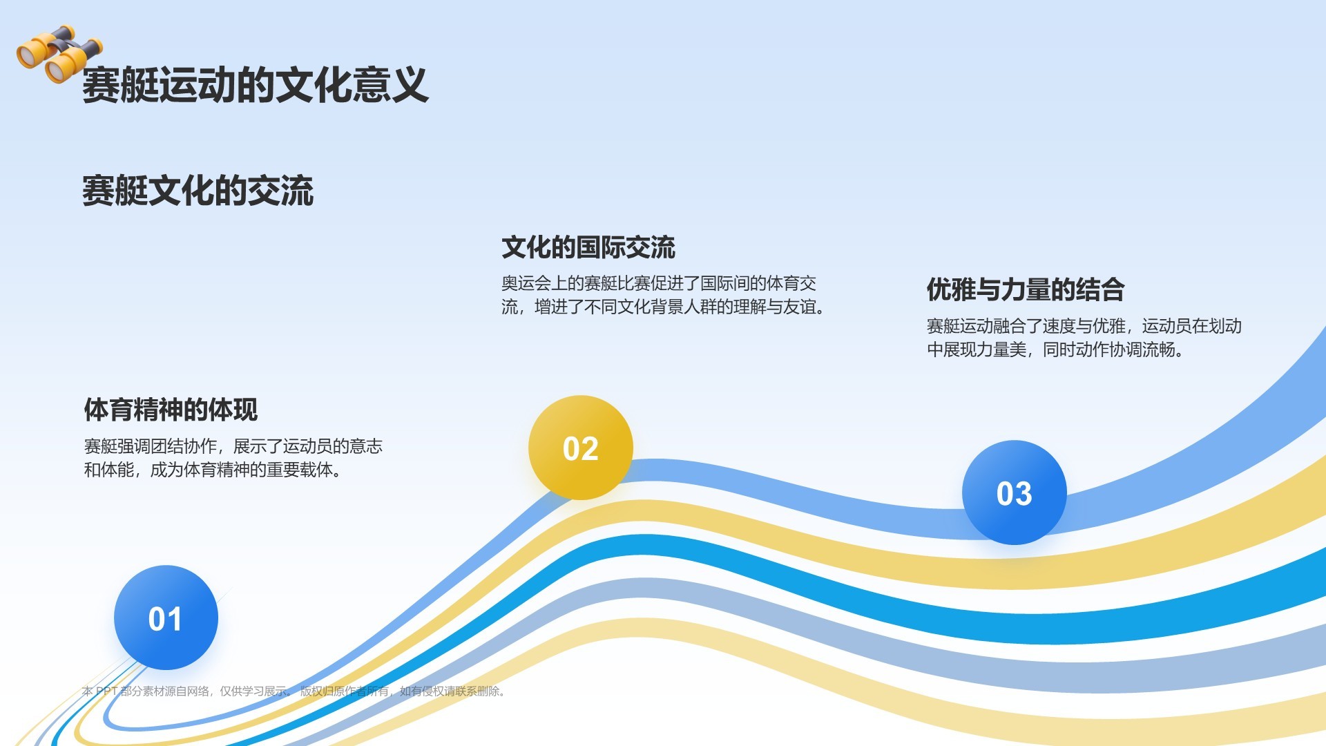 蓝色3D风奥运会——赛艇知识科普PPT模板