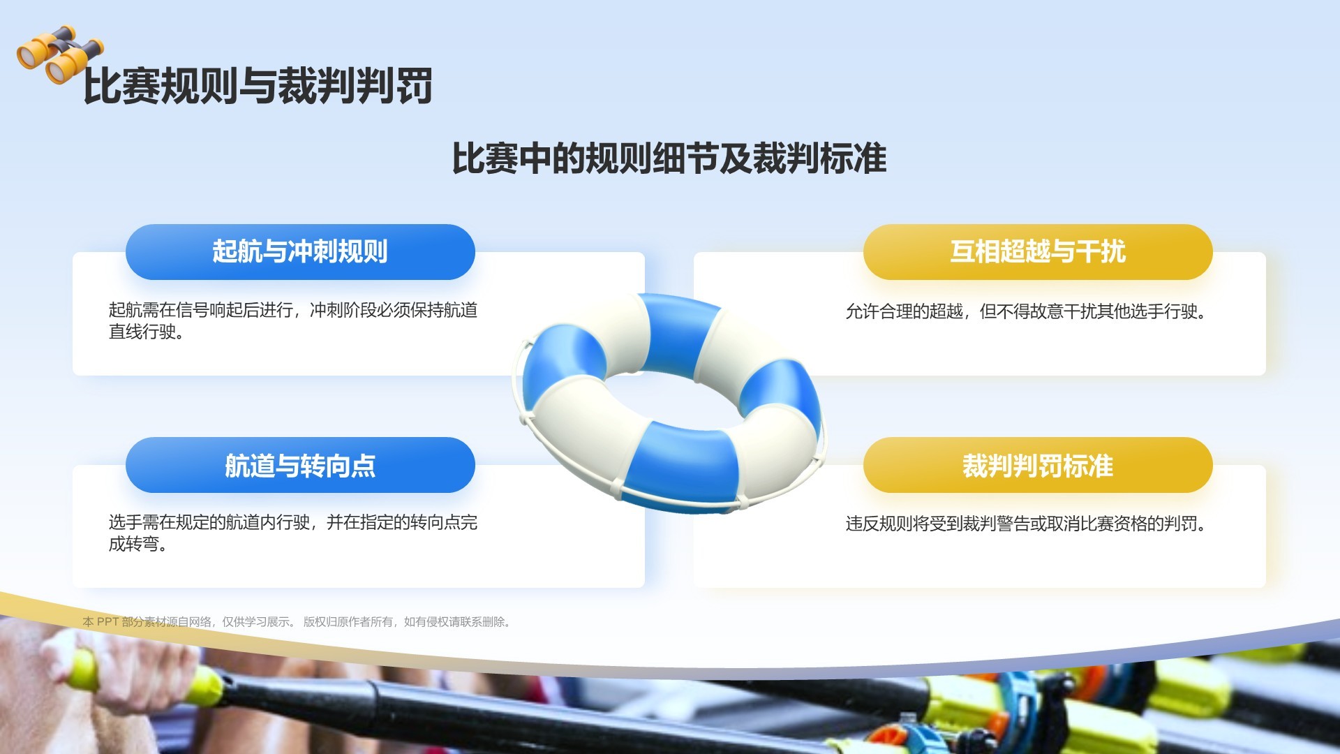 蓝色3D风奥运会——赛艇知识科普PPT模板