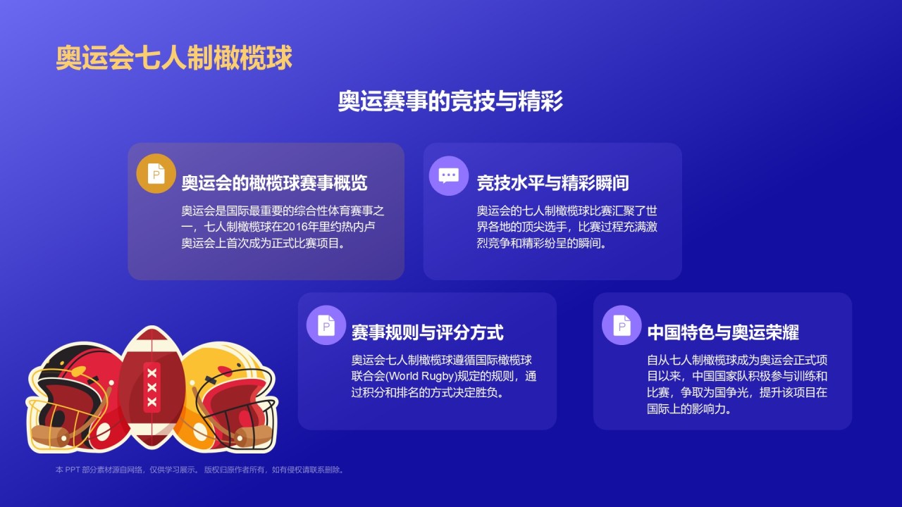 蓝色3D风七人制橄榄球项目科普PPT模板