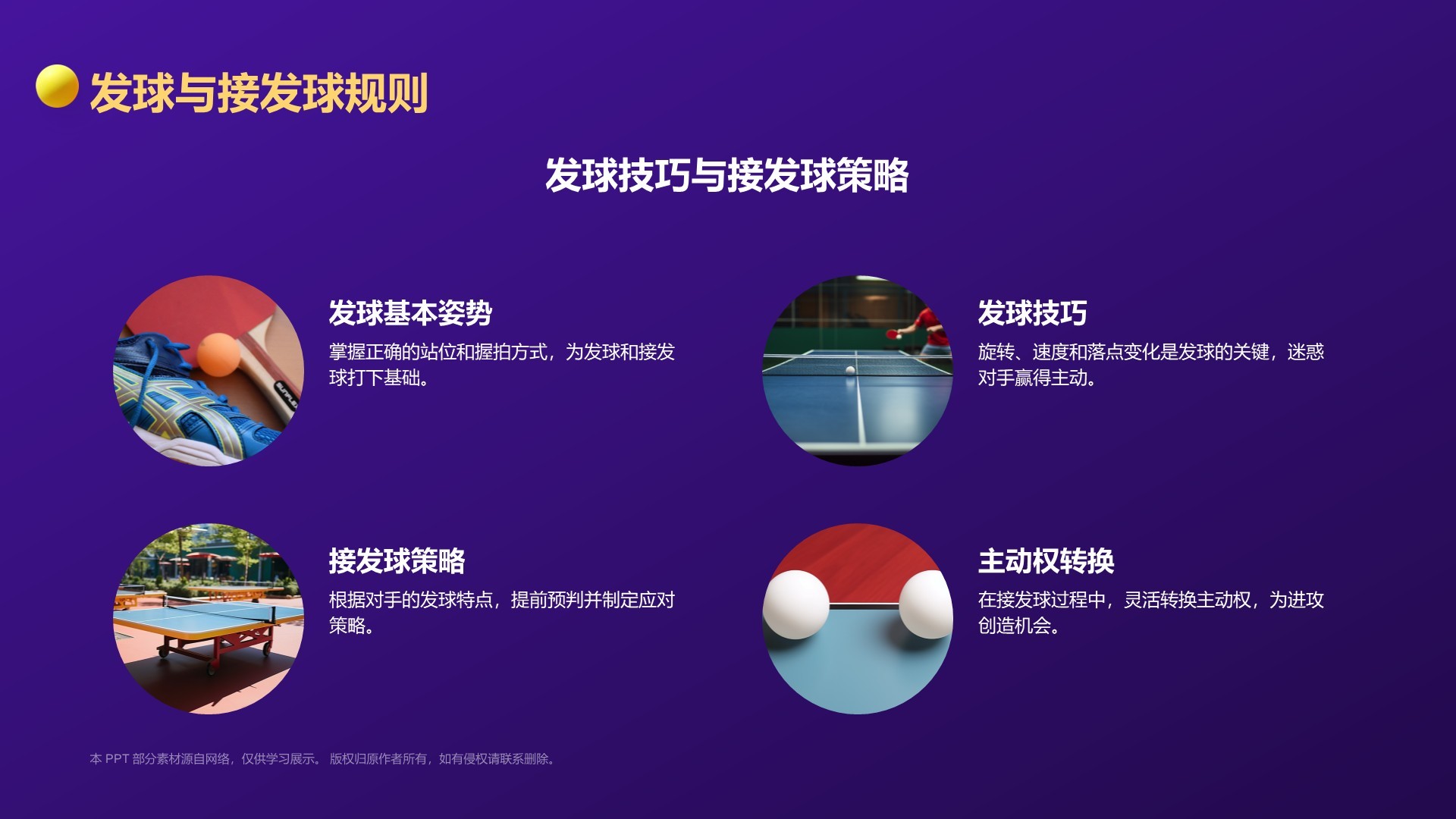 紫色3D风奥运项目科普——乒乓球PPT模板