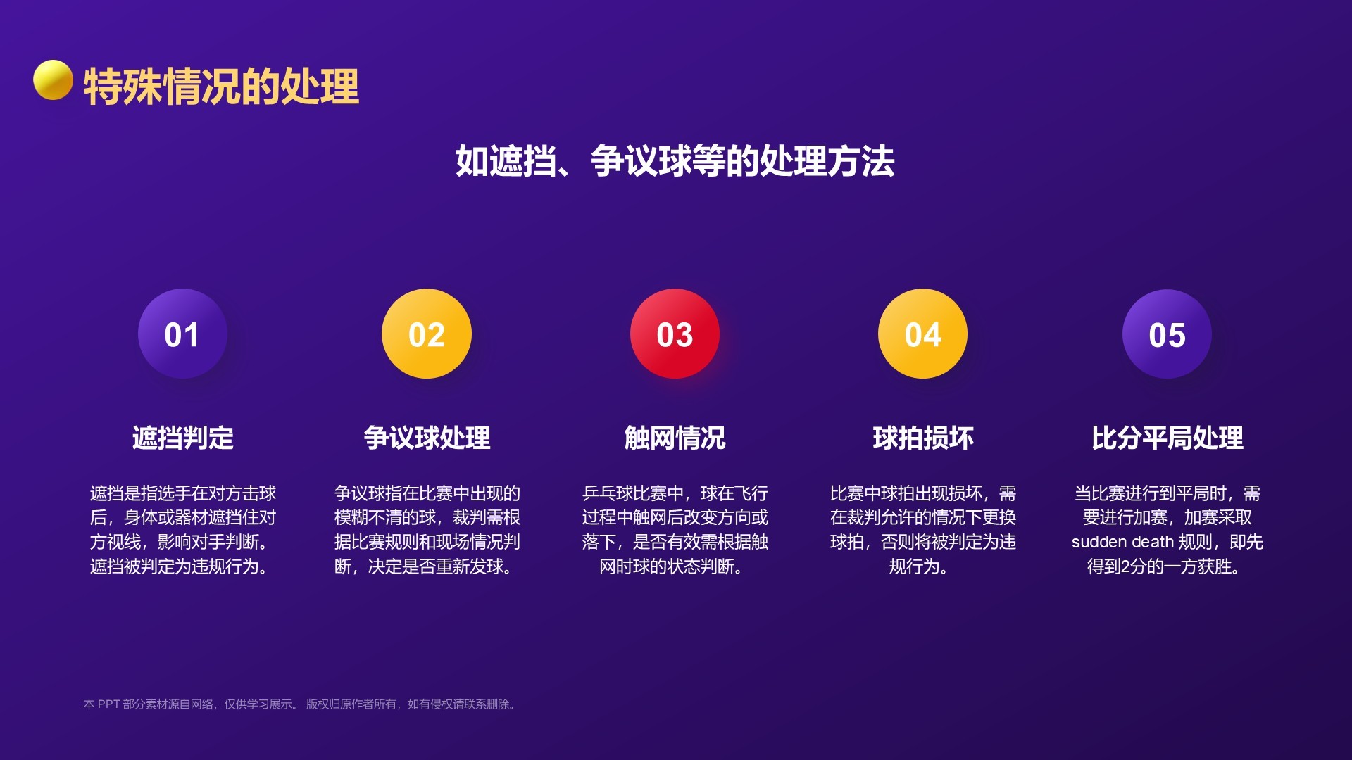 紫色3D风奥运项目科普——乒乓球PPT模板