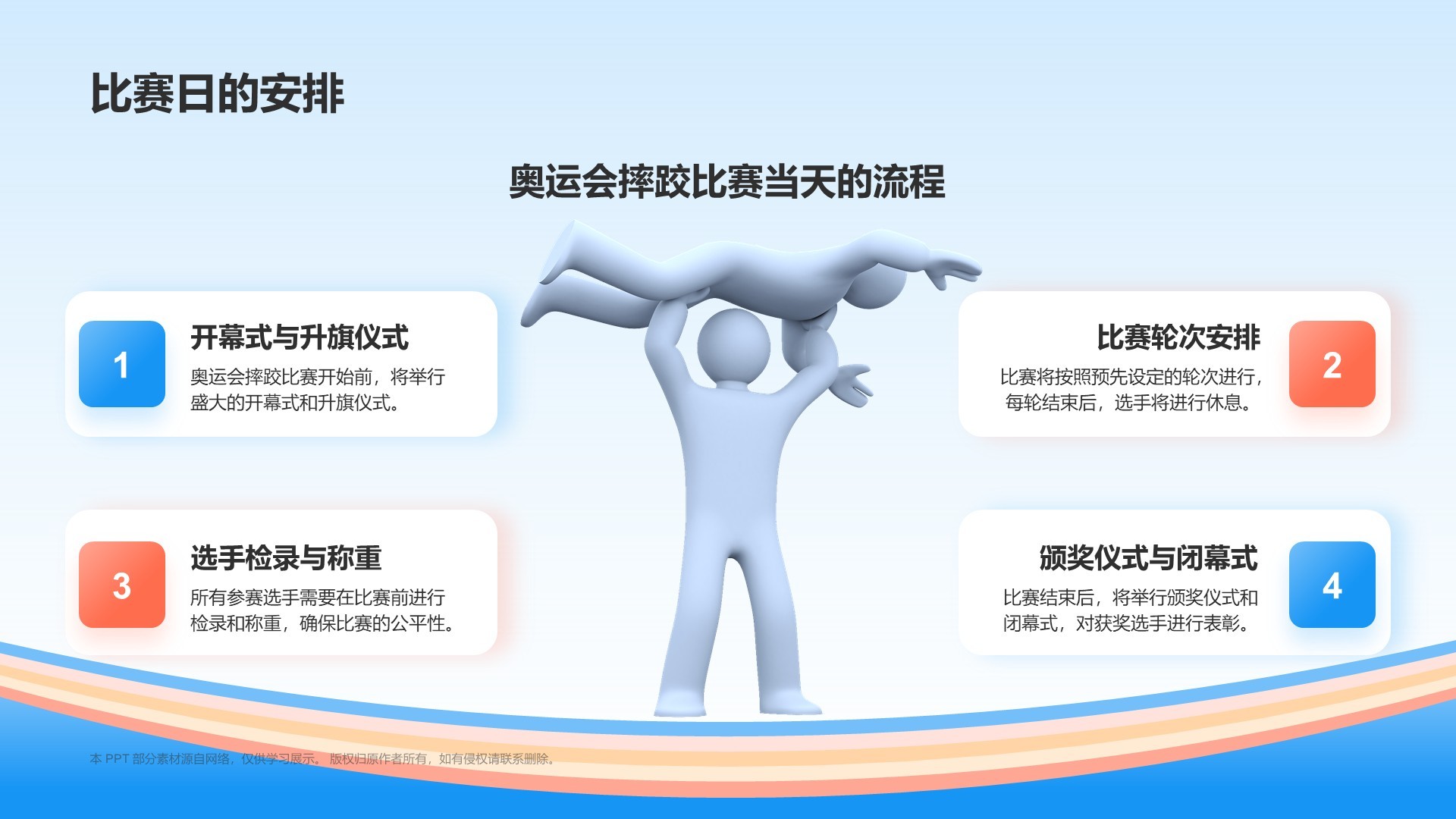 蓝色3D风奥运会——摔跤知识科普PPT模板