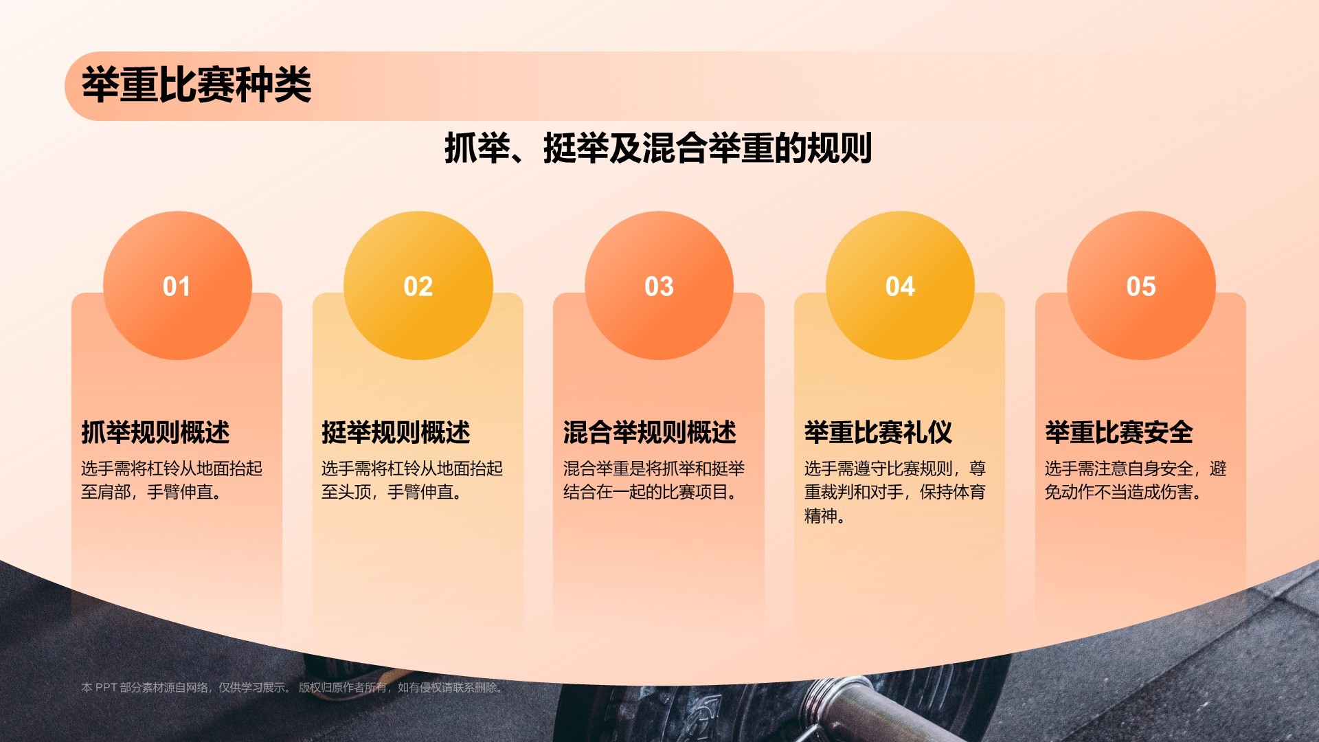 橙色3D风举重奥运项目科普PPT模板