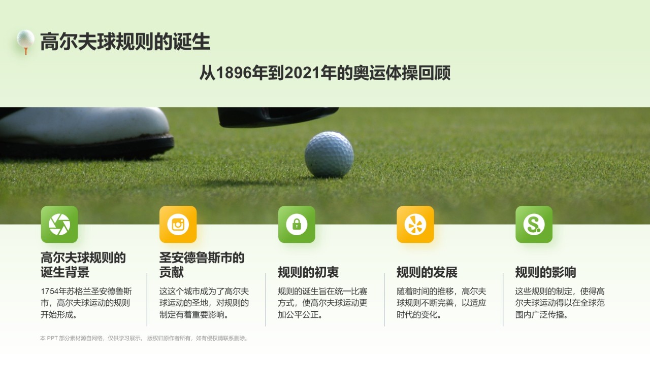 绿色3D风奥运项目科普——高尔夫球PPT模板