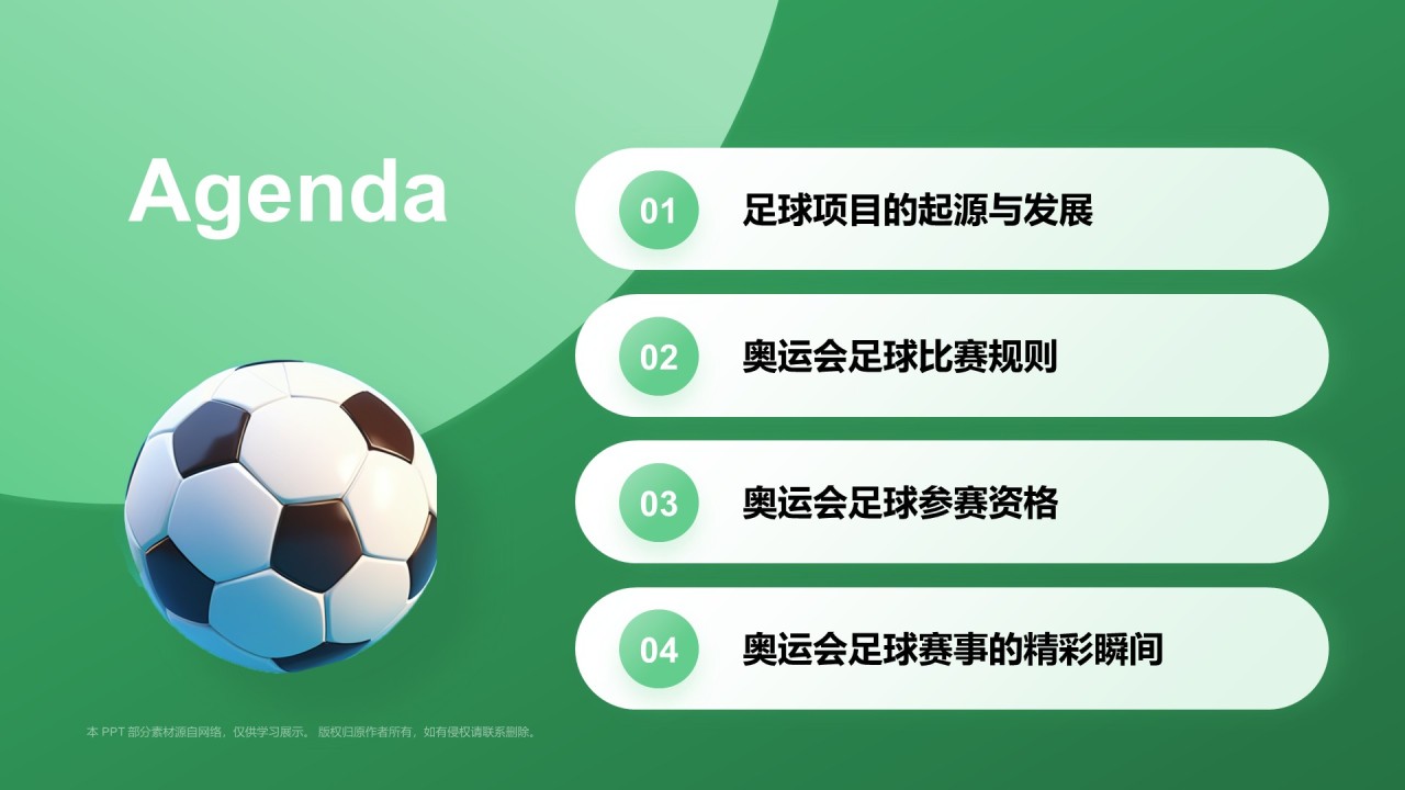 绿色3D风奥运会——足球项目知识科普PPT模板