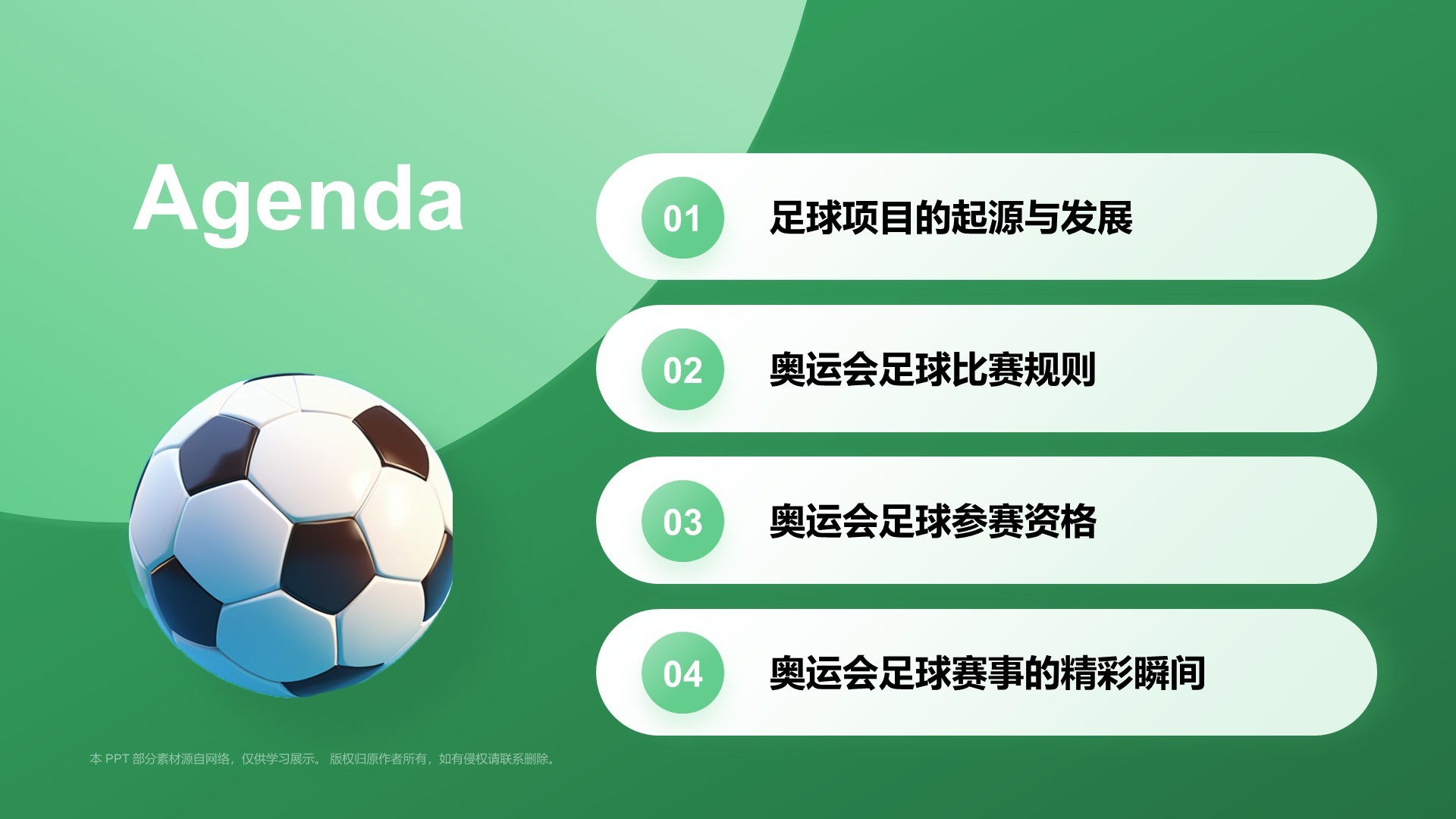 绿色3D风奥运会——足球项目知识科普PPT模板
