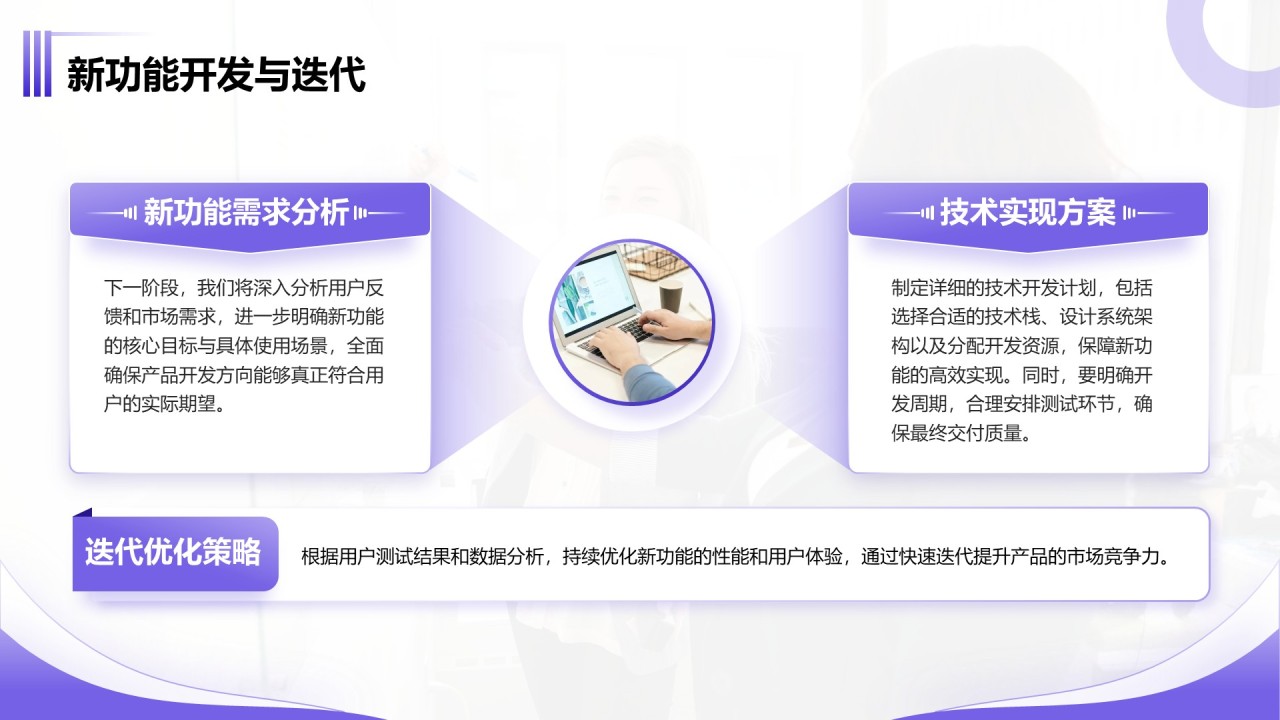 紫色商务风产品开发阶段性成果汇报PPT模板