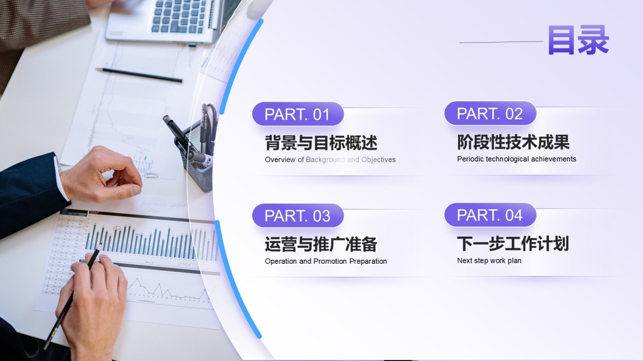 紫色商务风产品开发阶段性成果汇报PPT模板