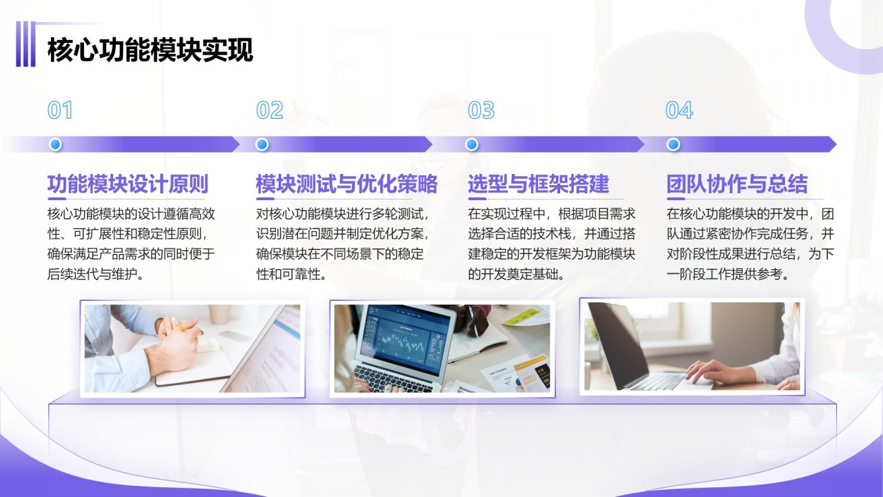 紫色商务风产品开发阶段性成果汇报PPT模板