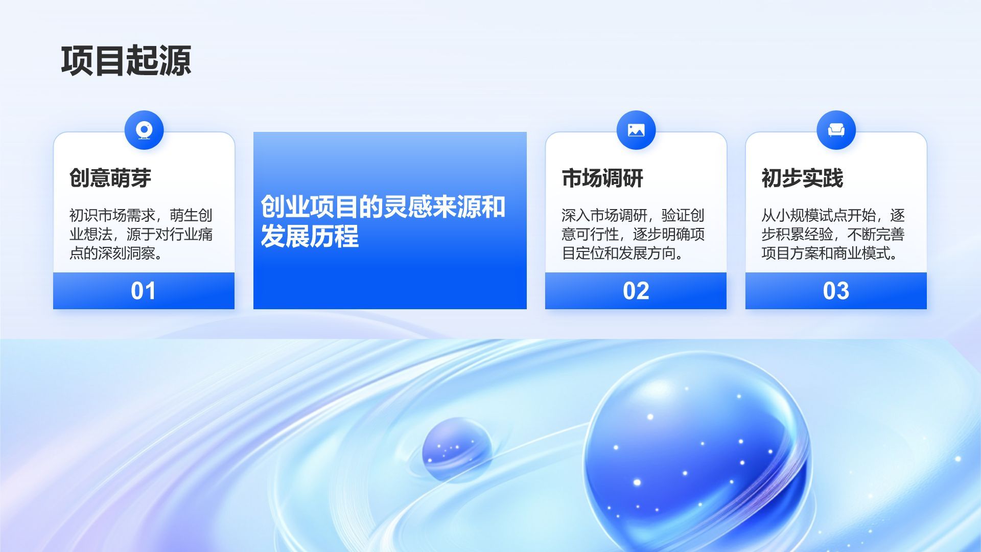蓝色渐变风创业项目简介与市场分析PPT模板