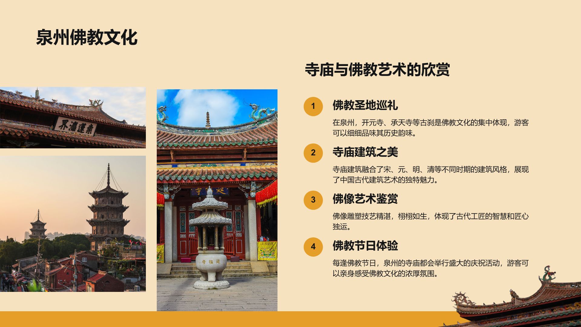 橙色复古风寻味泉州：美食与宗教文化体验PPT模板
