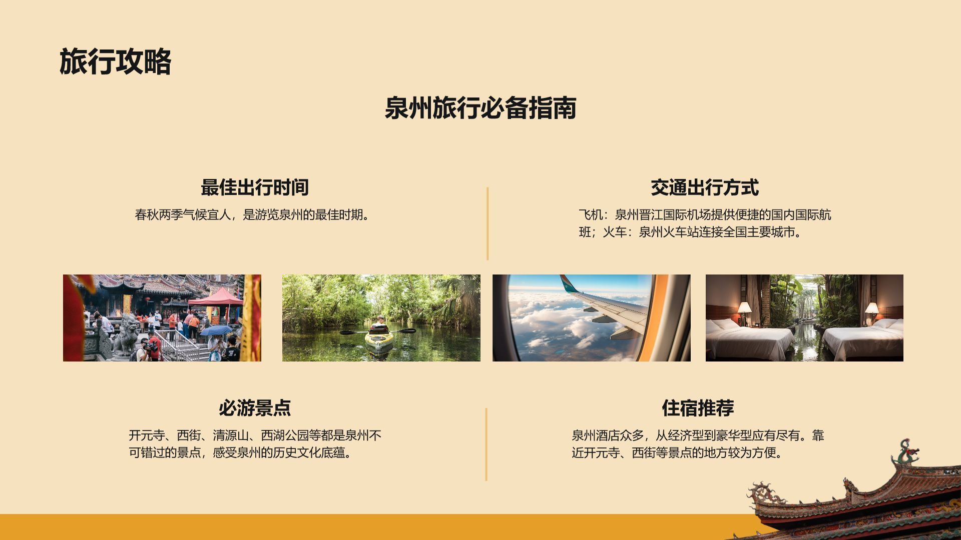橙色复古风寻味泉州：美食与宗教文化体验PPT模板
