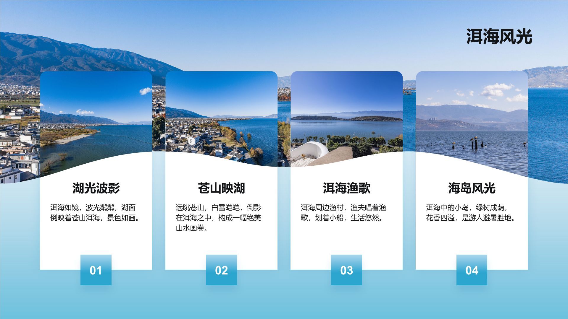 蓝色摄影风家乡大理旅游资源全面介绍PPT模板