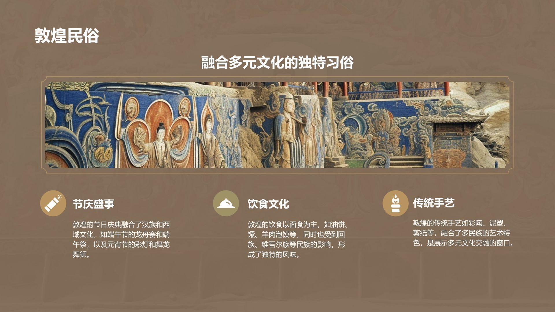 橙色复古风行走敦煌：探索丝路古城之美PPT模板