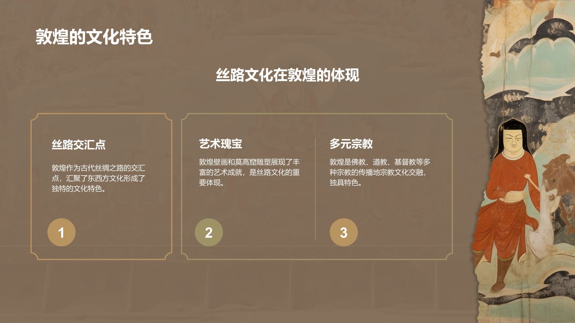 橙色复古风行走敦煌：探索丝路古城之美PPT模板
